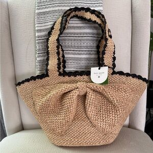 KATE SPADE x TARGET Raffia Bow Tote Bag Woven Natural Black LIMITED EDITION